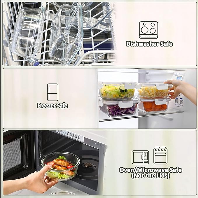30 Pieces Glass Food Storage Containers with Upgraded Snap Locking Lids,Glass Meal Prep Containers Set - Airtight Lunch Containers, Microwave, Oven, Freezer and Dishwasher Friendly (White)