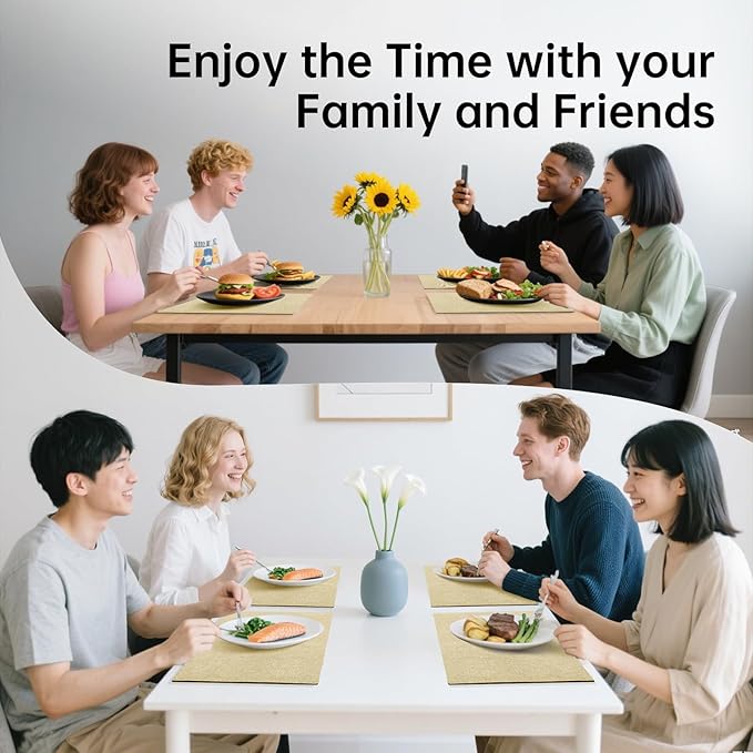 Blue Forest Placemats Set of 8, Dual-Layered Thickened Faux Linen Table Mats Heat Resistant Machine Washable Wrinkle Free Place Mats for Kitchen Dining Outdoor/Indoor (Beige)