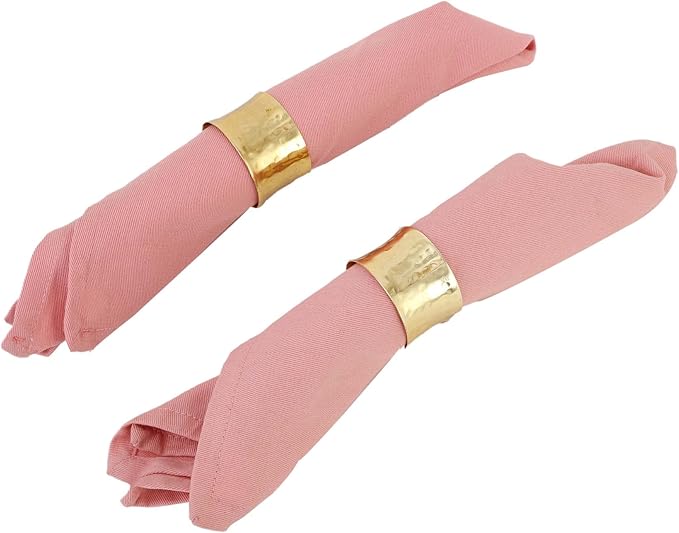 Handmade Round Hammered Golden Napkin Rings Holder for Dinning Table Parties Everyday, Set of 12