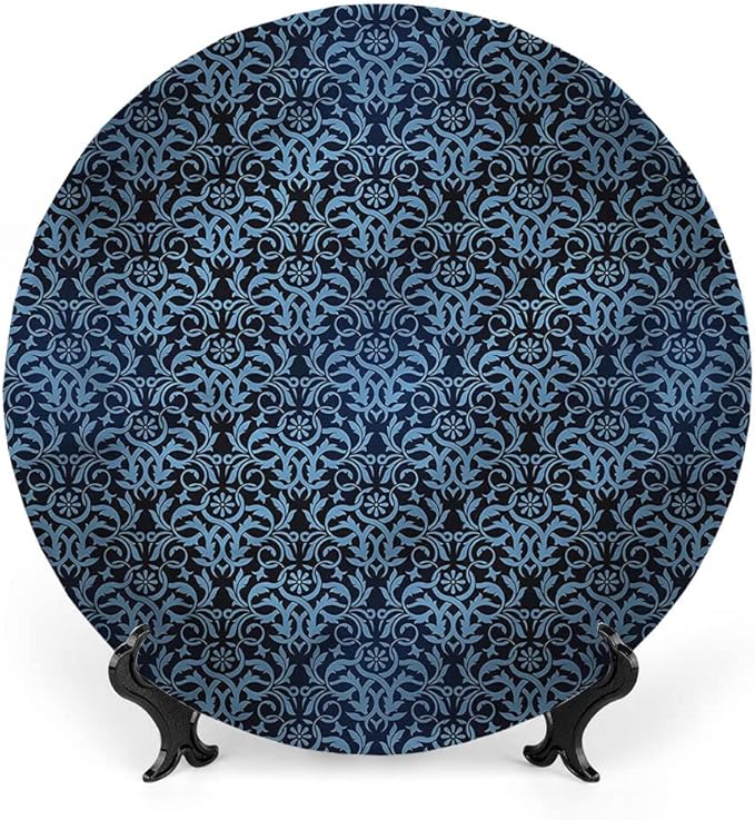 Decorative Plates, Victorian Print Ornament, Interlacing Curvy Branch, 6 Inch, 1 Plate with 1 Display Stand, Multicolor