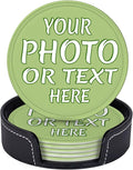 Custom Leather Coasters Set of 6 with Holder, Personalized Coasters with Logo Photo Text,Customized Coaster for Coffee Table Bar Wine Cup Kitchen Desktop Decor (Style 1)