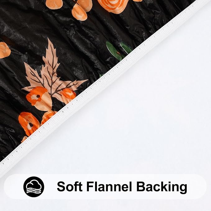 Smiry Plastic Thanksgiving Tablecloth, Pumpkin Waterproof Elastic Fitted Table Covers for 8 Foot Tables, Wipeable Flannel Backed Vinyl Tablecloths for Autumn Harvest, Parties (Black, 30x96 Inches)