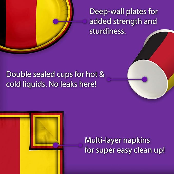 Germany German Flag Birthday Party Supplies Set Plates Napkins Cups Tableware Kit for 16