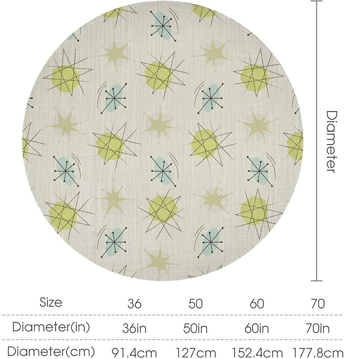 Mid Century Retro Round Tablecloth, Modern 1950s Style Abstract Geometric Vintage Print Tablecloth for Home Party Dining Room Kitchen Decor 36Inch(90cm)