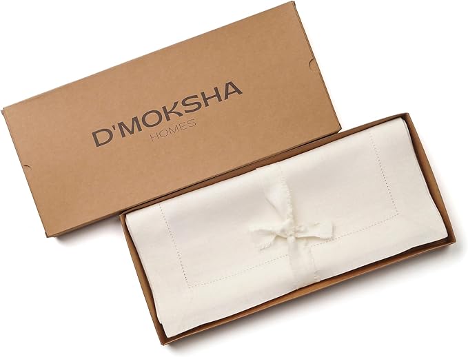 D'Moksha Homes Linen Ivory Table Runner 36 Inches - 100% Pure Linen Small Table Runner 14 x 36 Inch Ideal for Dresser, Coffee Tables, Valentines, Spring, Easter - Classic Hemstitch