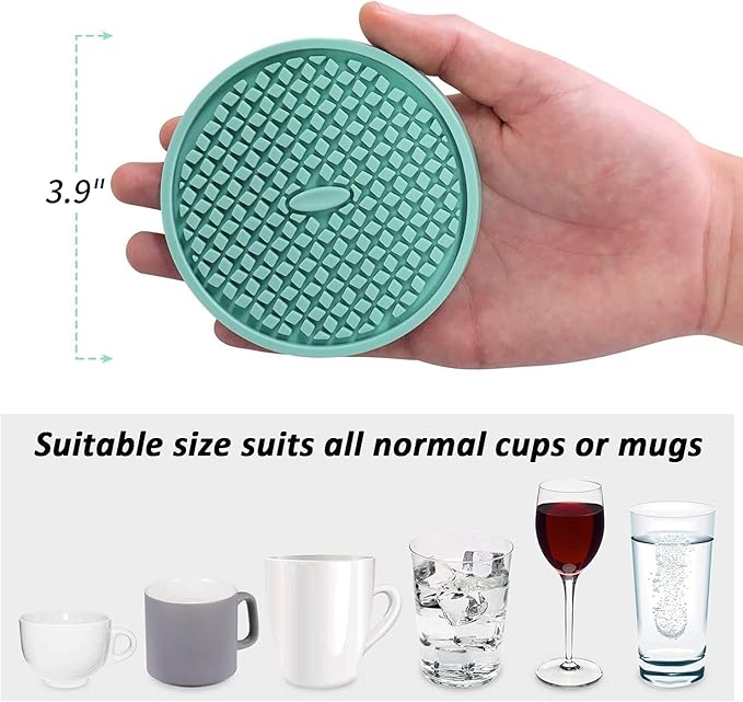 ME.FAN Silicone Coasters [6 Pack] Thickened Drink Coasters with Holder - Cup Mat - Non-Slip, Non-stick, Stay Put, Deep Tray - Prevents Furniture and Tabletop Damages(Coffee)