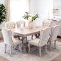 chairus Tufted Parsons Dining Chairs Set of 6, French Country Upholstered Dining Room Chairs with Nailhead Trim & Curved Wood Legs, Farmhouse High Back Armless Side Kitchen Chairs, Beige Linen