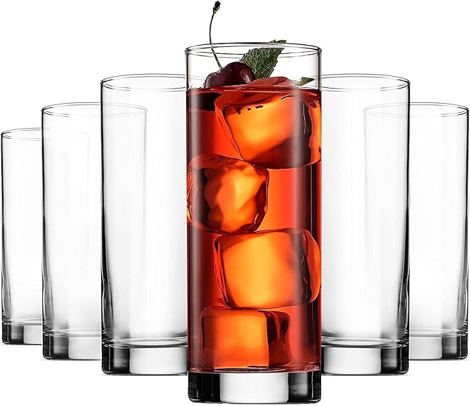 Bormioli Rocco Cortina 13.5 Oz Cooler Glass (Set of 6) - Elegant & Versatile Drinking Glasses for Soft Drinks, Long Drinks, Crushed Ice Beverages - Barware Essential, Dishwasher Safe Glassware
