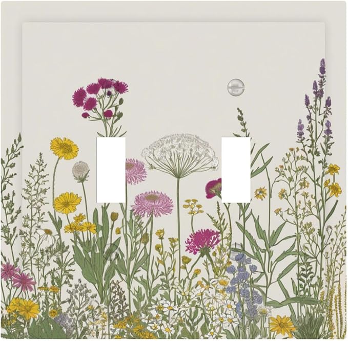 Decorative Light Switch Cover Wildflower Botanical Plant Herbs Flower 2 Gang Wall Plate Double Toggle Switch Plate Receptacle Electrical Outlet Cover Switchplate for Bathroom Livingroom（2 Pack）