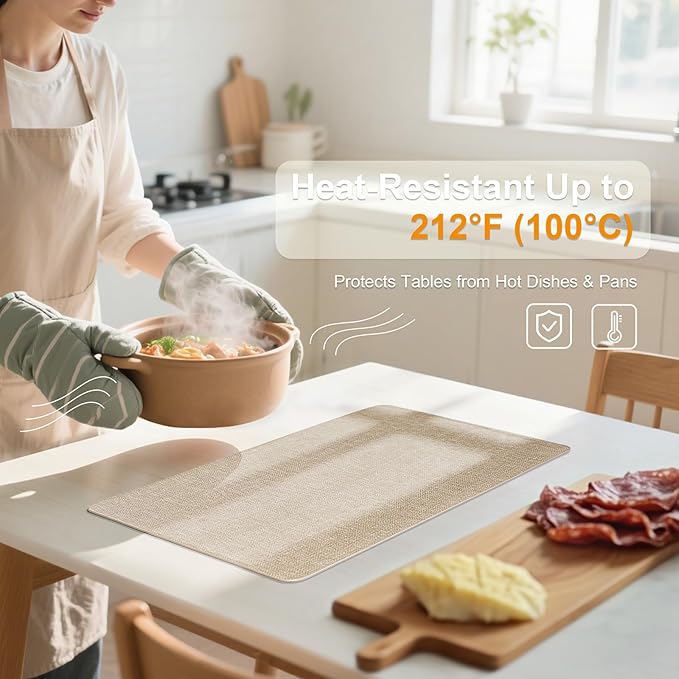 Heat Resistant Placemats Set of 2, 17x12in Waterproof Wipeable Faux Leather Non Slip Table Mats, Easy to Clean, Stain Resistant, for Kitchen Dining Room– Taupe