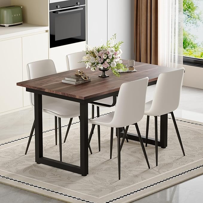 Extendable Dining Table Set for 4, 55"–71" Modern Wood Kitchen Table with 4 Upholstered Chairs, Space-Saving for Living Room Apartment, Sturdy & Comfortable, Easy Assembly