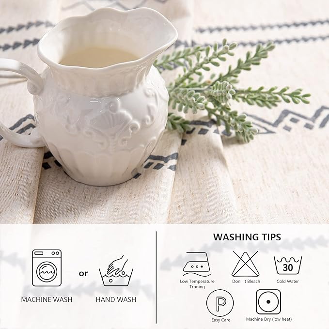 MYSKY HOME Boho Rectangle Tablecloth 60x84 Inches Linen Fabric Oblong Table Cover Farmhouse Decoration Waterproof Classic Bohemian Tablecloth for 4 Feet Table, Indoor and Outdoor Use, Grey Tablecloth
