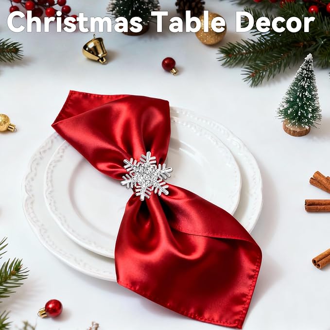 ZeeDix Christmas Silver Snowflake Napkin Rings Set of 12, Napkins Ring for Dinning Table - Rustic Dinner Tables Decoration for Wedding Receptions Christmas Thanksgiving Holiday Party Dinner Parties