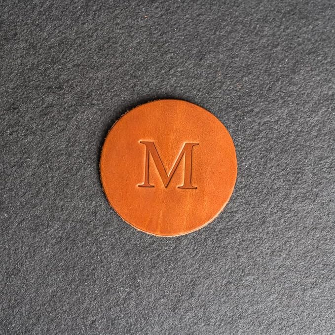 Ox & Pine Personalized Leather Coaster - Sold Individually or in Sets of 4 - Customize Inscription - 100% Full-Grain Leather – 4" Round or 4" Square (Round, Black, 1 Individual Coaster)