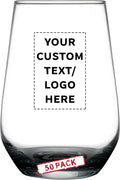 DISCOUNT PROMOS 50 Vaso Silicia Stemless Wine Glasses Set, 16 oz. - Personalized Text, Logo - Clear, Orb-Like, Thick base - Black