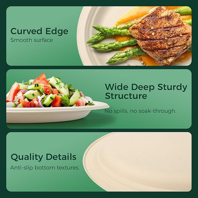 100% Compostable Paper Plates - 10 Inch, Bulk 300 Count - Disposable, Heavy Duty, Biodegradable Plates Made of Bagasse - Eco-Friendly, Large Size (Natural)