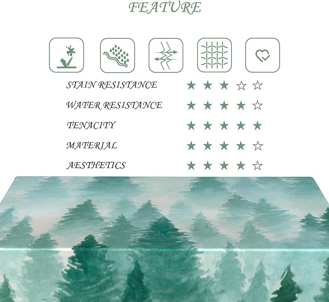 52x70 Inch Nature Rectangular Tablecloth Watercolour Pine Forest Fairyland Table Cloth Waterproof Durable Table Cover for Holiday Picnic Gaming Room BBQ Decor