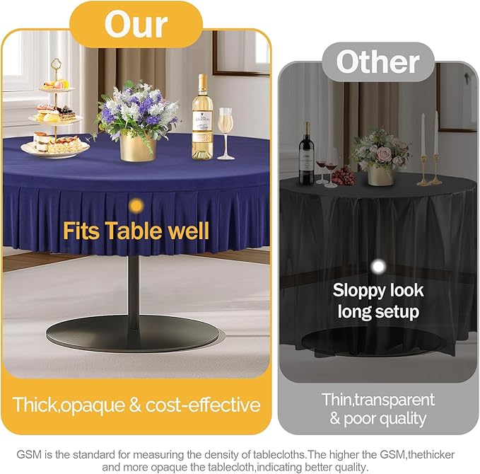 2 Pack Navy Blue Spandex Round Tablecloths for 72in Table, Stretchy Fitted 6FT Round Table Cloths, Wrinkle Free Table Cover with Skirt for Wedding Birthday Party Bridal Shower Banquet