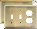 2-Pack Combo Double Toggle/Single Duplex Outlet Covers, Durable Zinc Alloy Decorative Switch Plate Covers, Antique Brass 4 Gang Switch Plates, Corrosion Resistant