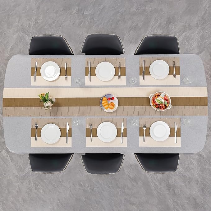 Placemats Set of 4, Vinyl Woven Place Mats Indoor Set of 4 Washable Wipeable PVC Table Mats Heat-Resistant Non Slip Placemat for Kitchen Dining Outdoor Table (Beige Light Brown, Set of 4)