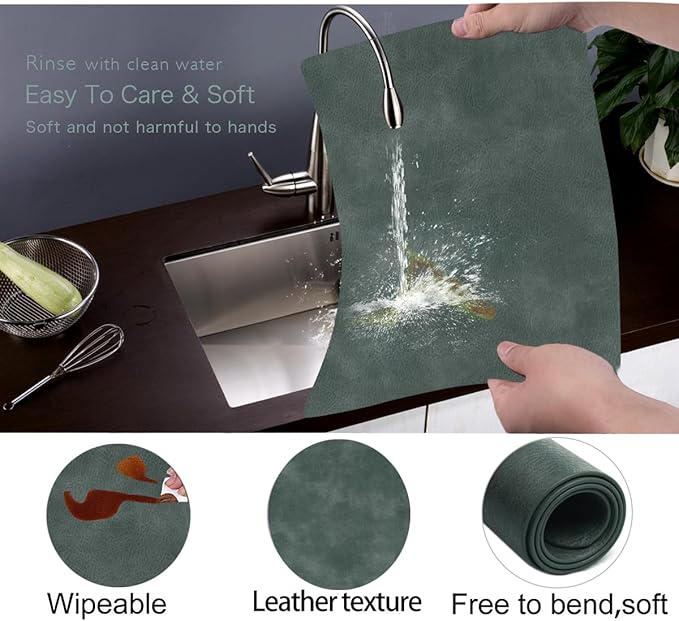 Faux Leather Placemats with Rounded Corners Set of 6,Waterproof&Wipeable Table Mats,Heat-Resistant Reusable for Kitchen Table Decor (Grey)