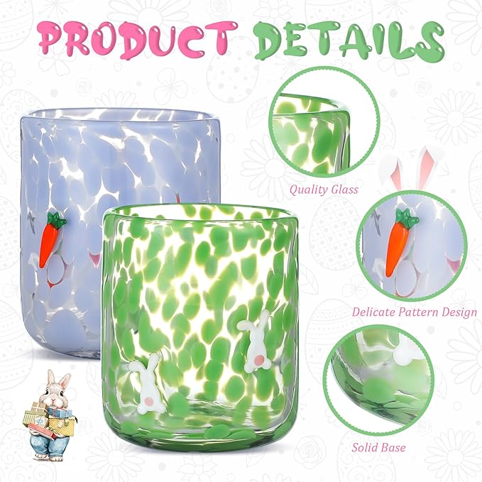 Icon Juice Glasses, 14oz Stemless Wine Drinking Juice Glass Cup for Valentine Party Supplies Gift(2 Pcs,Easter)