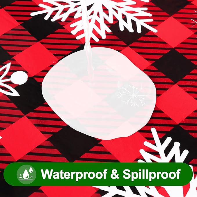 Smiry Christmas Rectangle Table Cloth, Waterproof Vinyl Tablecloth with Flannel Backing, Wipeable Bufflo Checked Snowflake Plastic Tablecloths for Christmas Table Decorations, (52"x70", Black & Red)