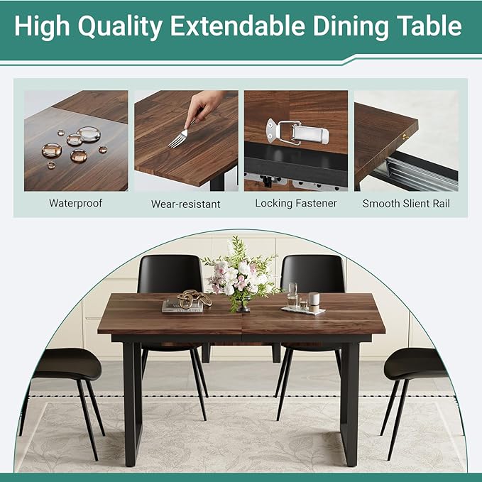 Extendable Dining Table Set for 4, 55"–71" Modern Wood Kitchen Table with 4 Upholstered Chairs, Space-Saving for Living Room Apartment, Sturdy & Comfortable, Easy Assembly