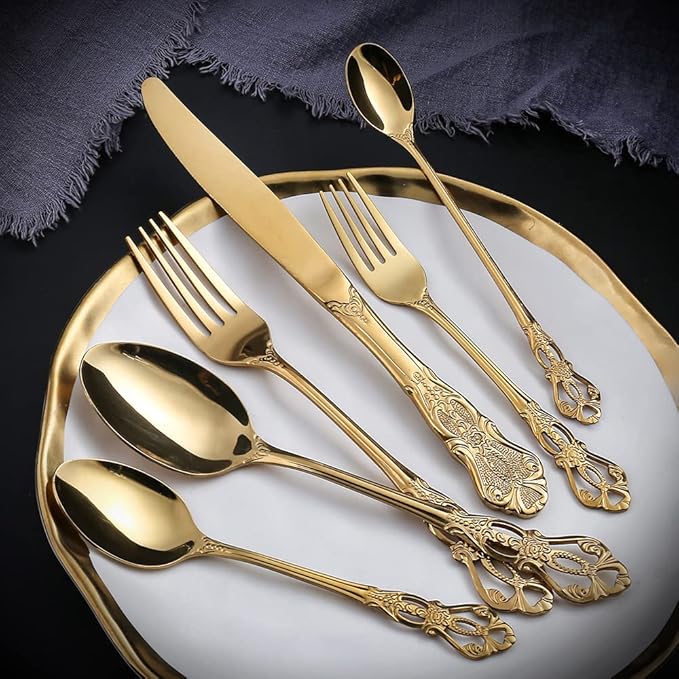 Silverware Set for 10 Stainless Steel Flatware Set Palace Style Hollow Relief Decoration 40 Piece Cutlery Utensils Include Knives Forks and Spoons Tableware Set for Home Kitchen Restaurant Party