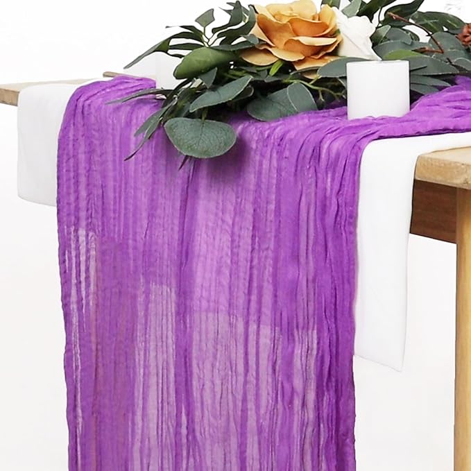 FUHSY 5 Pack 10FT Gazue Cheesecloth Fabric Table Runner Bulk Lilac Rustic Vintage Party Table Runner 36x120 Inch Light Purple Linen Cheese Cloths Table Cloth Romantic Wedding Table Cover Overlay