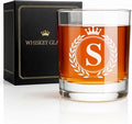 Whiskey Glasses - Rocks Old Fashioned Glass Gifts for Men, Monogrammed A-Z 10oz Personalized Whisky Glasses, Christmas Birthday Gifts for Men Him Dad Father Husband Brother Son (S)