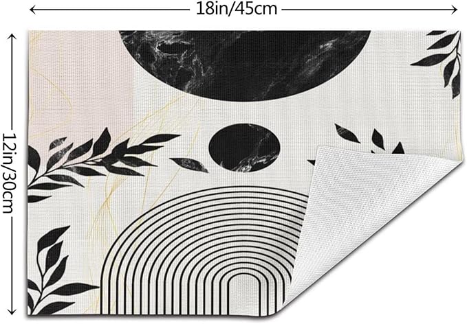 Boho Mid Century Leaf Placemats,Arch Sun Design,Minimalistic Leaves Pattern Luxurious Washable Place Mats 12x18Inch for Dining Kitchen Farmhouse Decor 6 PCS