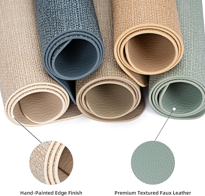 Round Wipeable Placemats Set of 4 – Faux Leather Round Table Mats, Waterproof & Washable Vinyl Placemats, Circle Design for Dining Table Decor– Charcoal Blue