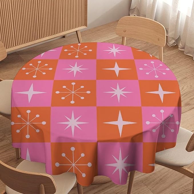 Mid Century Modern Round Tablecloth, Vintage Abstract Colorful Geometrics Modern Print Tablecloth for Home Party Dining Room Kitchen Decor 70Inch(178cm)