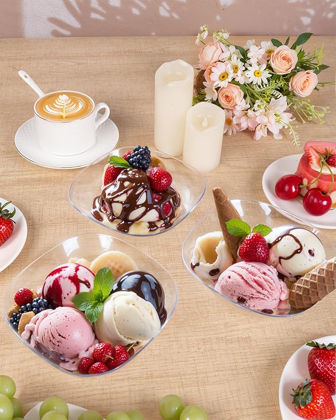 bUCLA 50Pack Clear Plastic Serving Bowls - 16oz Disposable Serving Bowls for Party Dessert/Ice Cream/Salsa/Snack