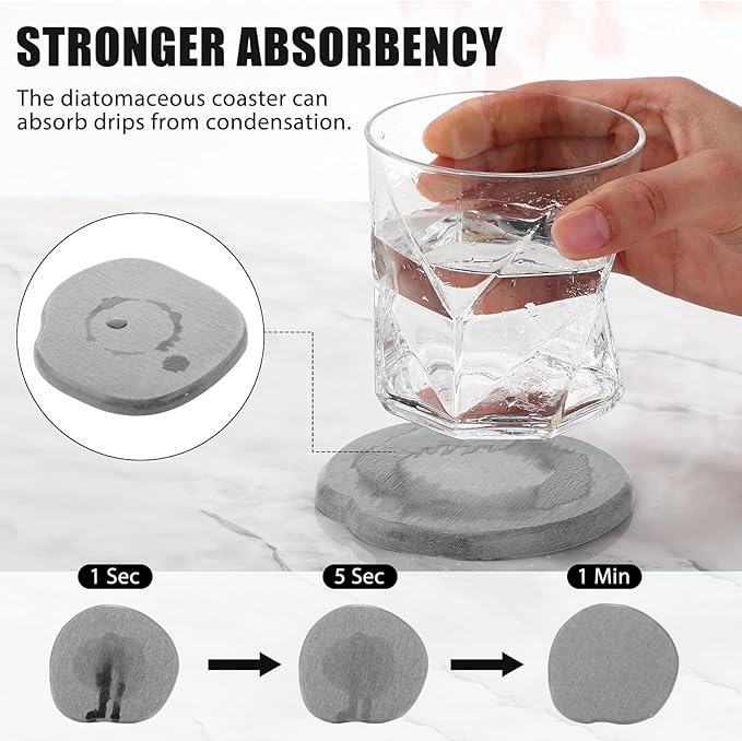 Diatomaceous Earth Coasters Set of 4，Cool Absorbent Quick-Dry Drink Coasters for Desks, Cute Modern Stone Design with Stylish White Aesthetic (4, Light Grey)