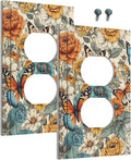 Outlet Covers Vintage Colorful Floral Butterfly Flowers 1 Gang Duplex Light Switch Cover Plate Decorative Wall Plates Electrical Switchplate Receptacle for Bathroom Bedroom Decor（2 Pack）