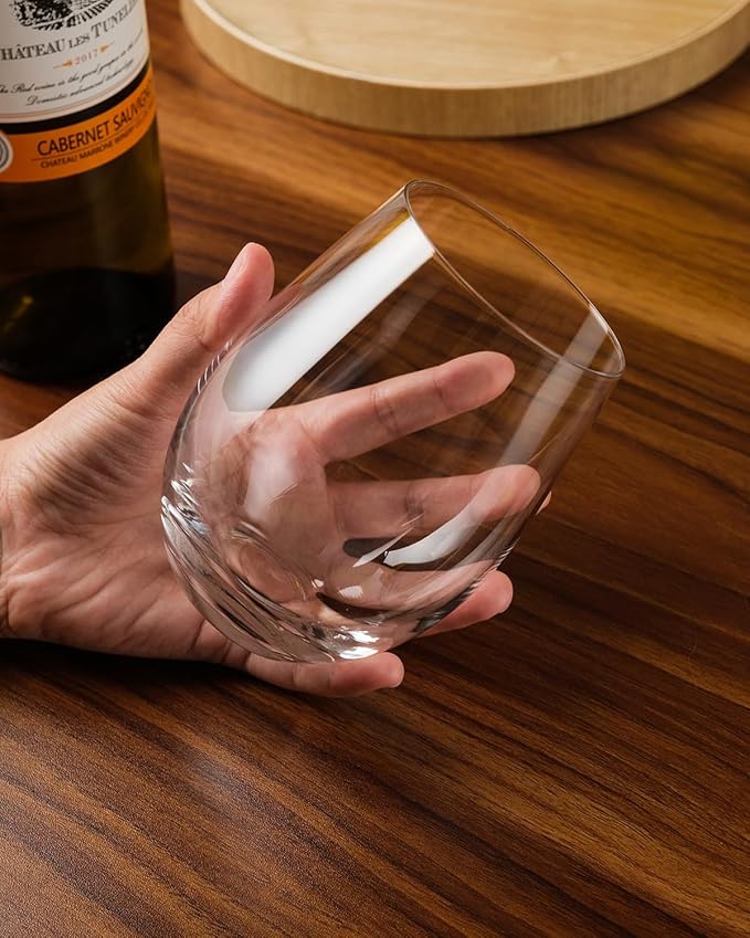 LUXU Stemless Wine Glasses(Set of 4)-20 oz,Crystal Wine Cups for Red or White Wine,Large Water Juice Glasses,No Stem Glass Beverage Cups,Clear Drinking Tumblers for Any Occasion