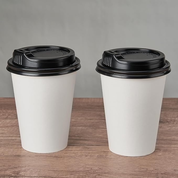 RACETOP 12 oz 50 Pack Disposable Paper Coffee Cups with Lids, Paper Coffee Cups with Lids 12 oz, Hot Cup for Home/Office