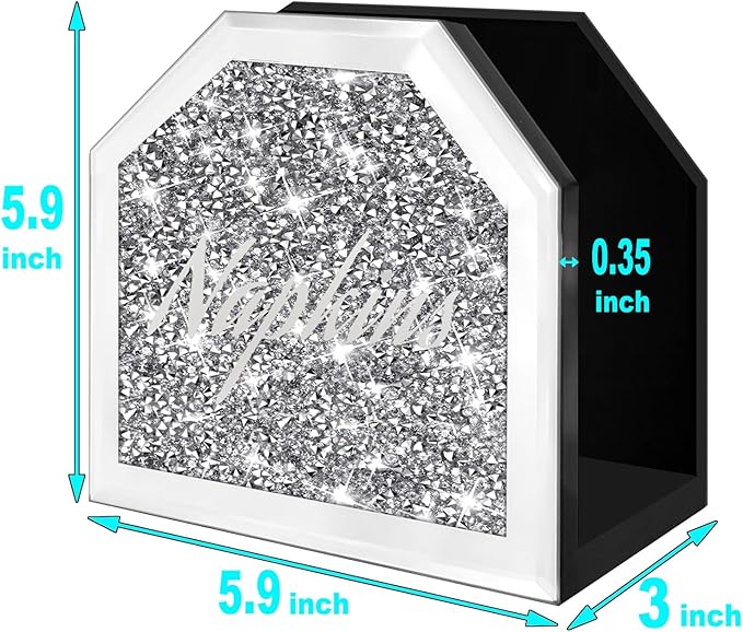 Wocred Mirror Napkin Holder,Crystal Crushed Diamond Vertical Holder,Cute Tissue Holder Holds Napkins Upright for Bathroom，Dining Table，Kitchen Table.(5.9”X5.9”X3”)