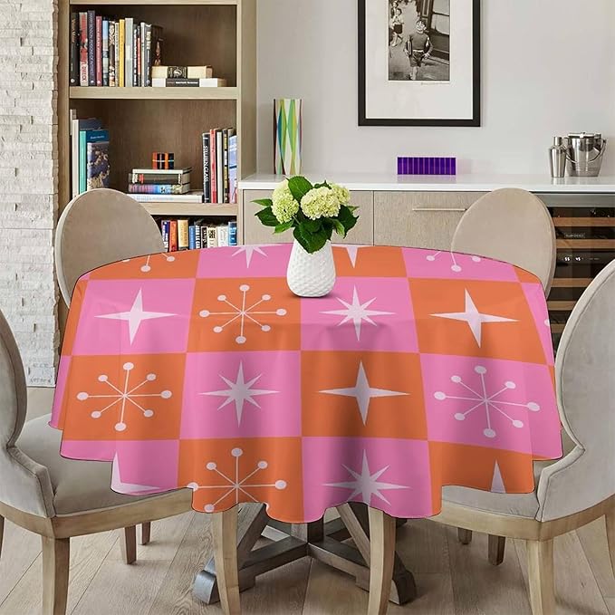 Mid Century Modern Round Tablecloth, Vintage Abstract Colorful Geometrics Modern Print Tablecloth for Home Party Dining Room Kitchen Decor 60Inch(152cm)