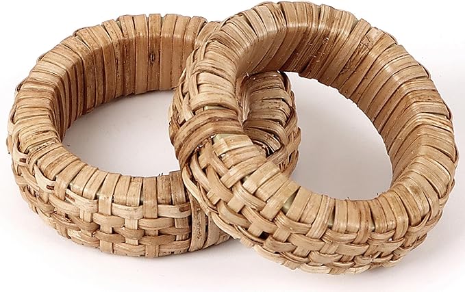 ALPHA Living HOME Decorative Napkin Rings Set of 12 - Handmade Rattan Napkin Holders - Cane Serviette Rings for Table Decor - Bulk Pack for Parties, Weddings, Dinners, Family Gatherings (Natural)