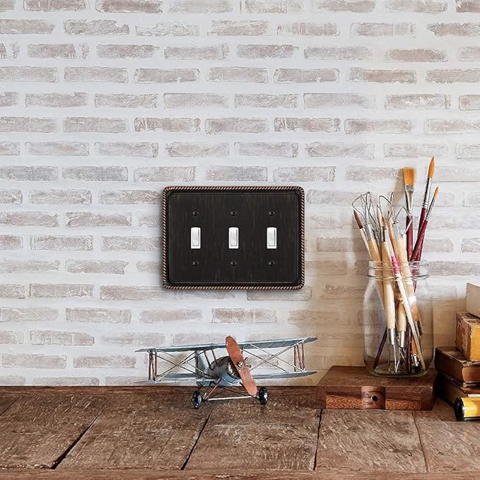 Henne Bery Rope Edge Decorative Wall Plate Switch Plate Outlet Cover (Triple Toggle, Aged Bronze)