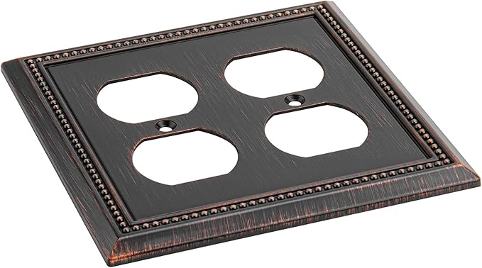 Henne Bery Sunken Pearls Decorative Wall Plate Switch Plate Outlet Cover (Double Duplex, Aged Bronze)