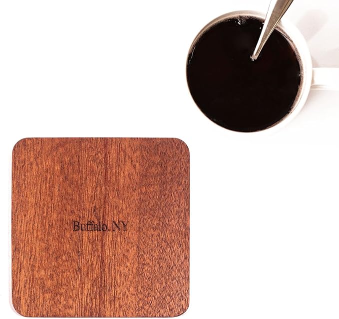 Buffalo, NY Map Coaster by O3 Design Studio, Set of 4, Sapele Wooden Coaster with city map, Multiple city optional, Handmade