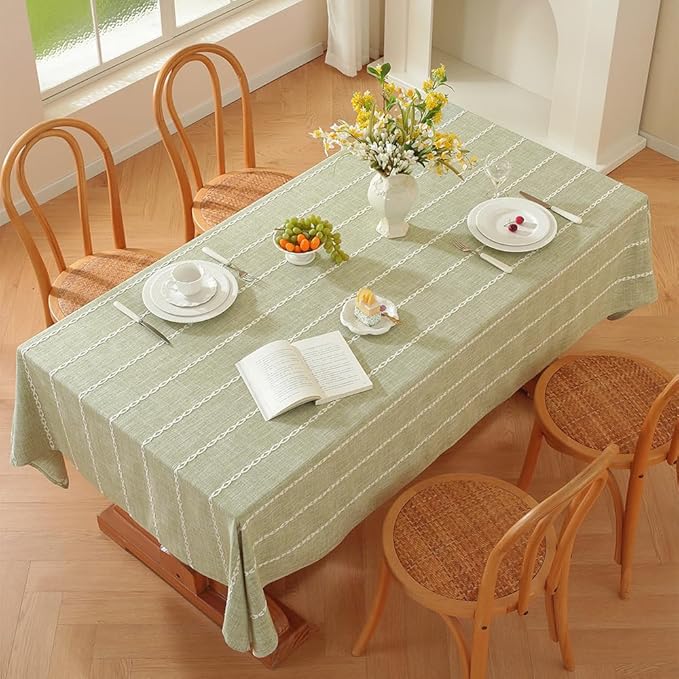 Zobesta Sage Green Tablecloth Rectangle 53 x 98 Inch, Cotton Green Table Cloth Rectangle Table, Washable Farmhouse Soft Boho Tablecloths Rectangular for Party, Holiday, Picnic, Dining, Outdoor,Fall
