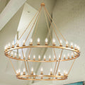 60 Inch Gold Extra Large Wagon Wheel Chandelier, 2 Tier 54-Lights Farmhouse Industrial Round High Ceiling Pendant Light Adjustable Chain, for Dining Room, Living Room