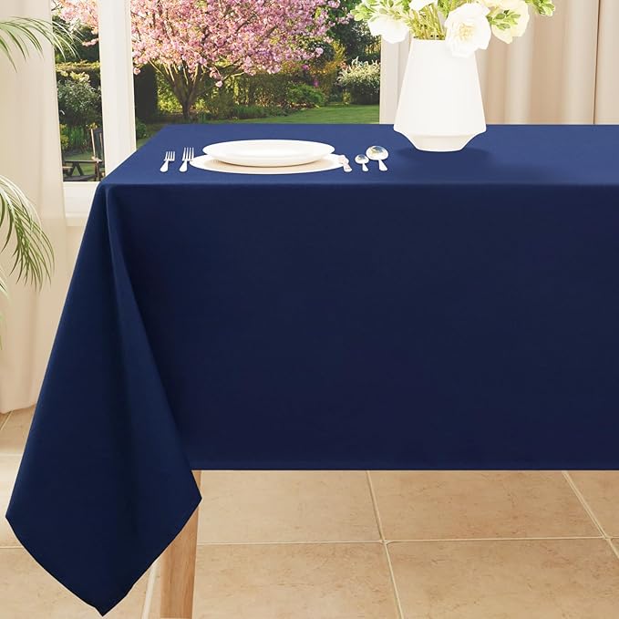 Smiry Rectangle Table Cloth, Waterproof Anti-Scratch Polyester Tablecloth, Decorative Washable Fabric Table Cover for Dining, Buffet, Parties and Outdoor, 54x78, Navy