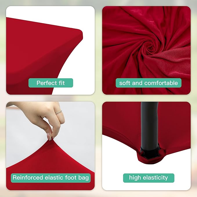 2Pack 6FT Table Cloth for Rectangular Fitted Events Stretch Red Table Covers Washable Spandex Tablecloth Protector for Party, Wedding, Cocktail, Banquet, Festival