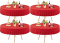 4 Pack Red Spandex Round Tablecloths for 60 Inch Tables, Stretchy Fitted 5FT Cloths, Wrinkle-Free Cover With Skirt for Wedding Party Dining Banquet
